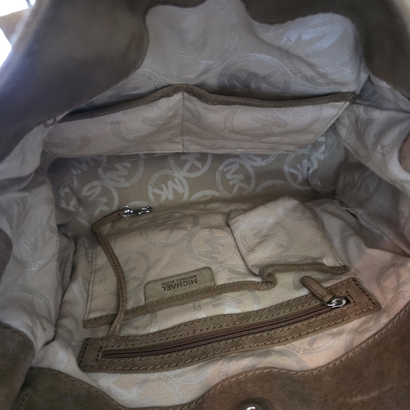 Vintage Michael Kors Distressed Brown Suede Tote Bag With Silver MK Lock - Picture 6 of 15